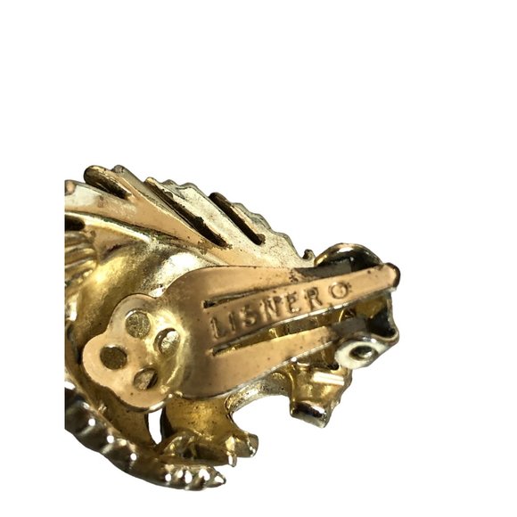 Lisner Vintage Gold Tone Earrings Clip On Swirled Feather Costume Jewelry MCM - Picture 9 of 11